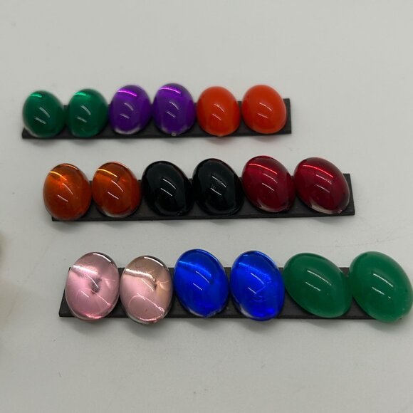 Vintage Gold-Tone Interchangeable Clip-On Earrings 10 Interchangeable Cabochons - Picture 5 of 13